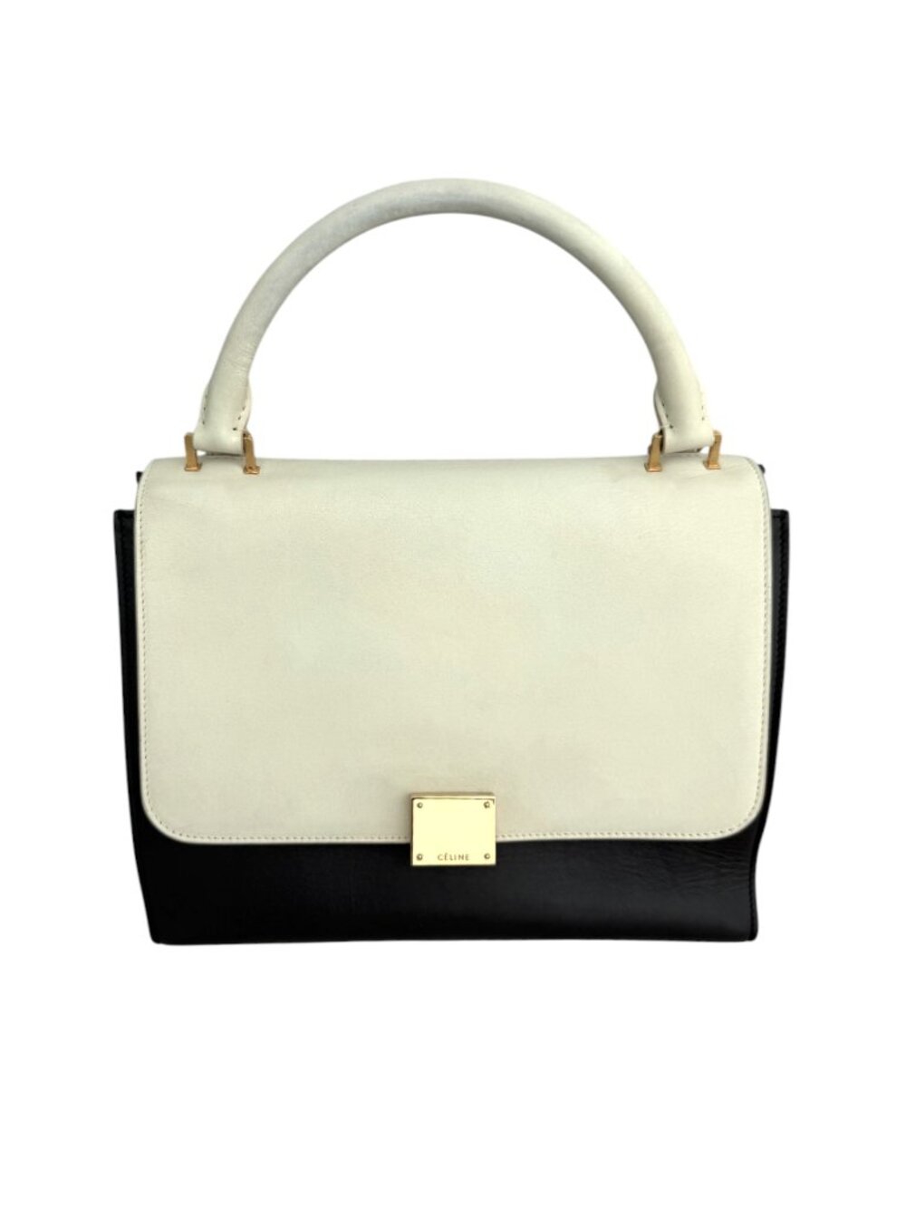 Celine Tricolor Calfskin Trapeze Bag - Off-White, Brown, Black - Picture 4 of 15